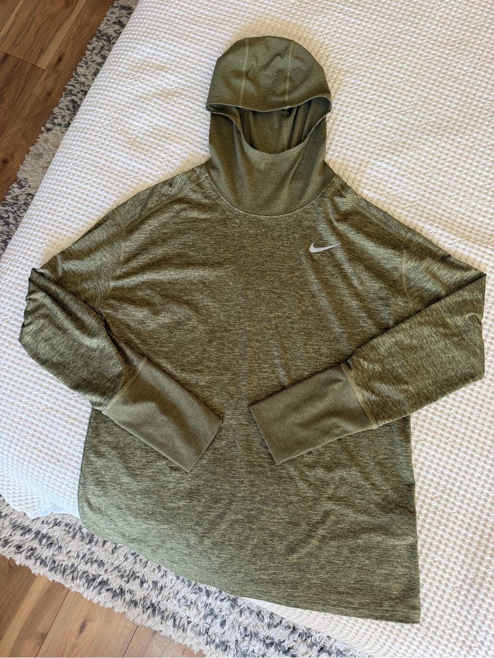 Nike Olive Dri-FIT Running Hoodie with reflective Nike details